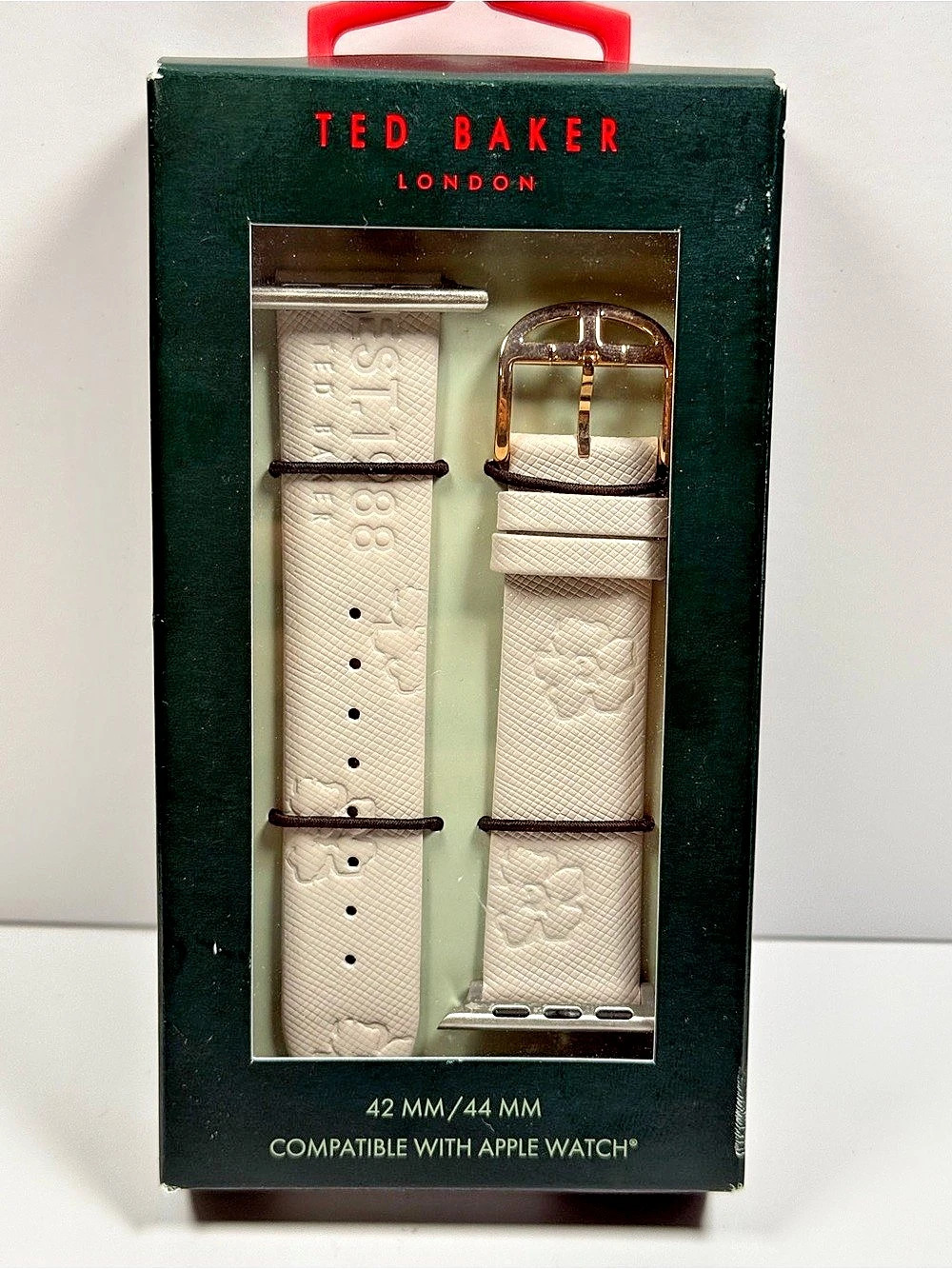 Ted Baker Floral Embossed Leather Apple Watch Strap White